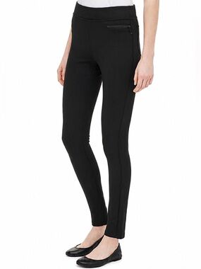 DKNY black skinny cropped ankle stretch pull-on pants zipper pocket MED like new